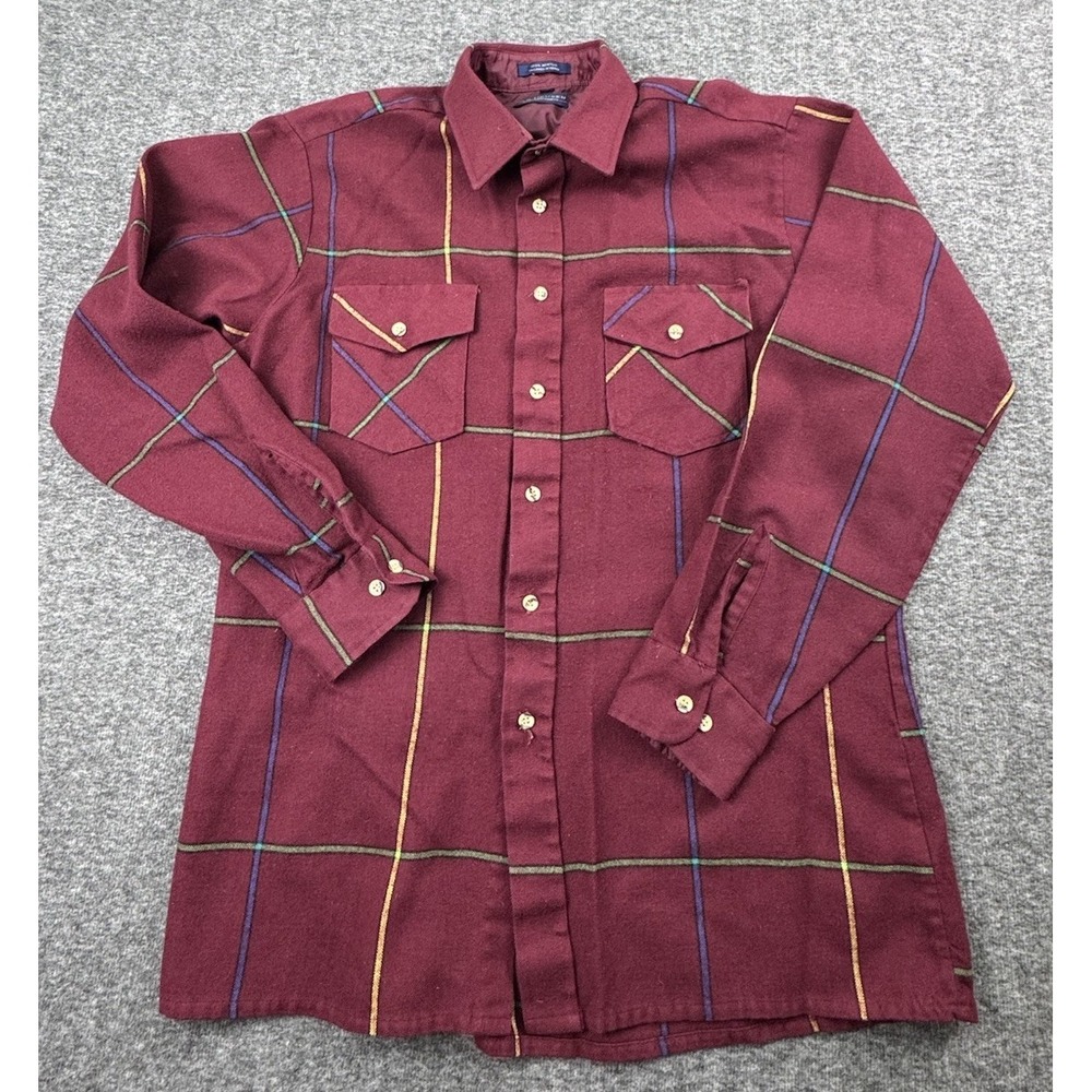Vintage Van Heusen Winterweights Flannel Button Up Shirt Mens Medium Striped Red